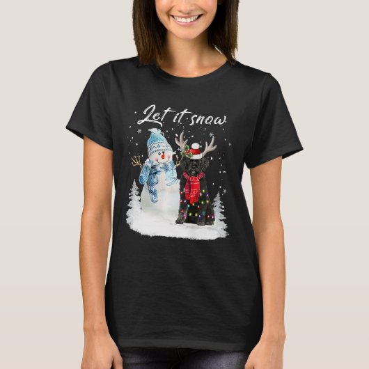 ポルトガルウォータードッグサンタドッグクリスマス雪だるまX Tシャツ (正面)