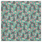 ポルトガルウォータードッグ花模様ターコイズ ファブリック (見本)