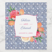 ポルトガルカラフルタイル果実結婚の花 ワインラベル (シングルラベル)