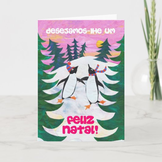 ポルトガルクリスマスカードスケートで滑るペンギン シーズンカード (正面)