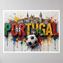 ポルトガルサッカー都市景観油絵スタイルアート ポスター