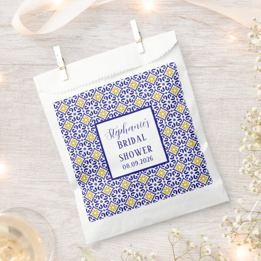 ポルトガルタイルズブルー地中海のブライダルシャワー フェイバーバッグ (クリップ留めされた状態)