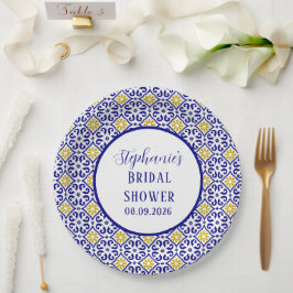 ポルトガルタイルズブルー地中海のブライダルシャワー ペーパープレート