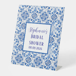 ポルトガルタイルズブルー地中海のブライダルシャワー 台座サイン