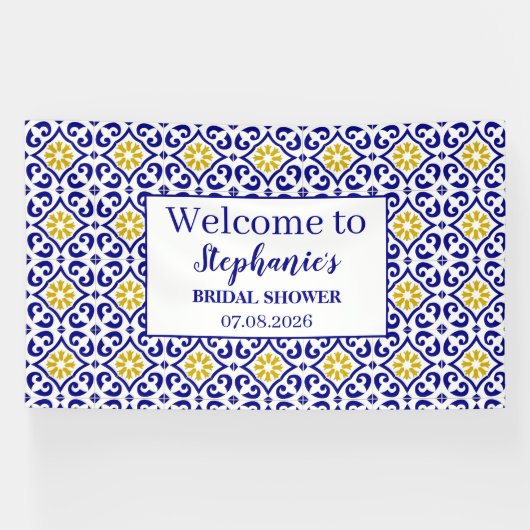 ポルトガルタイルブルー素朴エレガントブライダルシャワー 横断幕 (横)