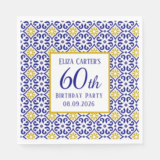 ポルトガルタイルブルー60誕生日 地中海の スタンダードランチョンナプキン (正面)