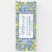 ポルトガルタイルレモンブルーエレガント素朴な結婚式 横断幕 (縦)