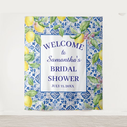 ポルトガルタイルレモン地中海のブライダルシャワー タペストリー (正面)