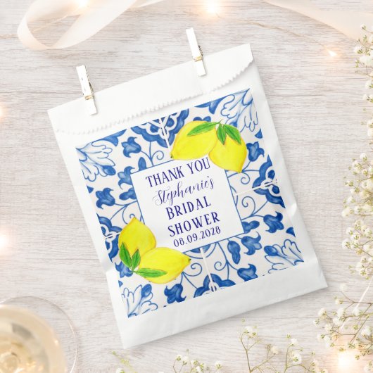 ポルトガルタイルレモン地中海のブライダルシャワー フェイバーバッグ (クリップ留めされた状態)