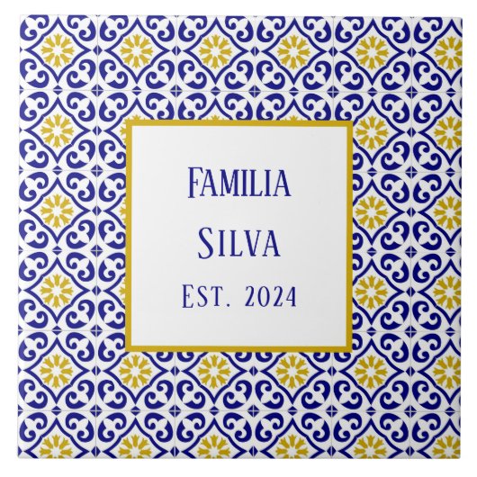 ポルトガルパーソナライズされた語タイル青地中海の タイル (正面)