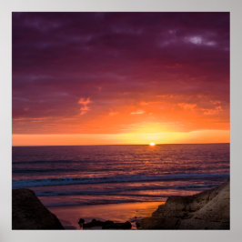 ポルトガルファロ地区の平和な海の夕日 ポスター