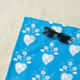 ポルトガルフォークロマンチックなハートの花柄 ビーチタオル
