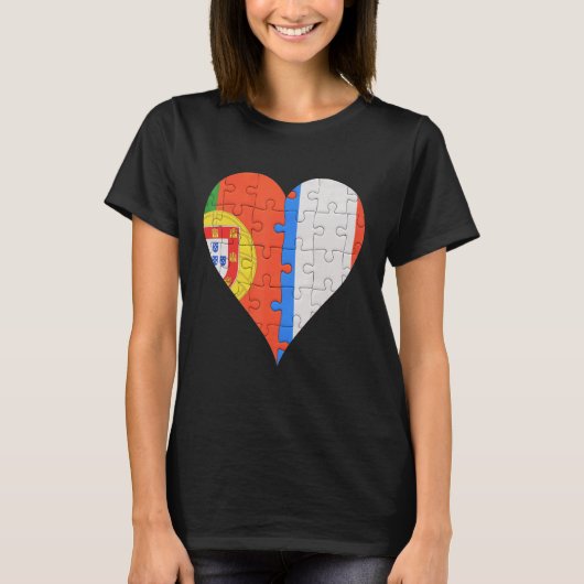 ポルトガルフランスの国旗のハート Tシャツ (正面)