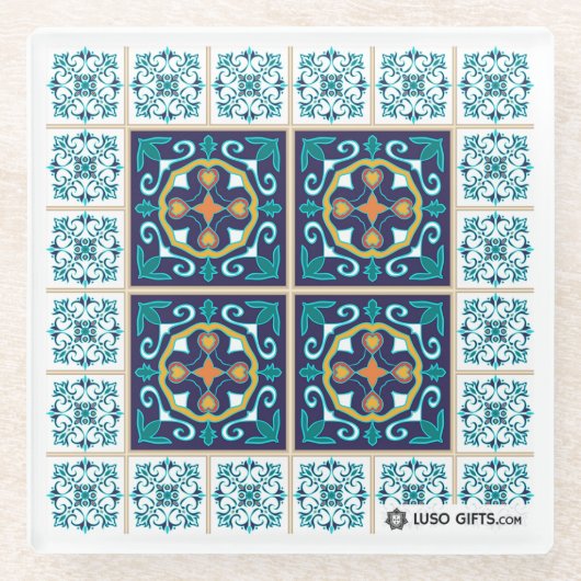 ポルトガル人のAzulejoのタイルガラスのコースター ガラスコースター (正面)