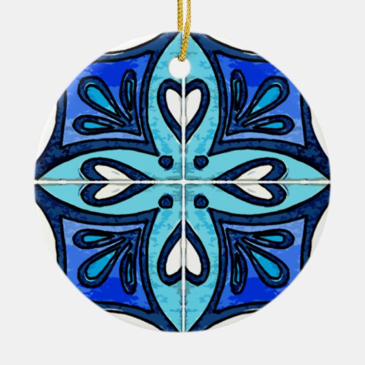 ポルトガル人のAzulejosの青によってインスパイアハートのタイル セラミックオーナメント (正面)
