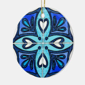 ポルトガル人のAzulejosの青によってインスパイアハートのタイル セラミックオーナメント (左)