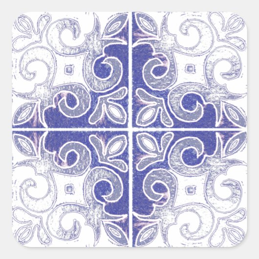 ポルトガル人アズレインスパイアホスによる青い白の渦巻き スクエアシール (正面)