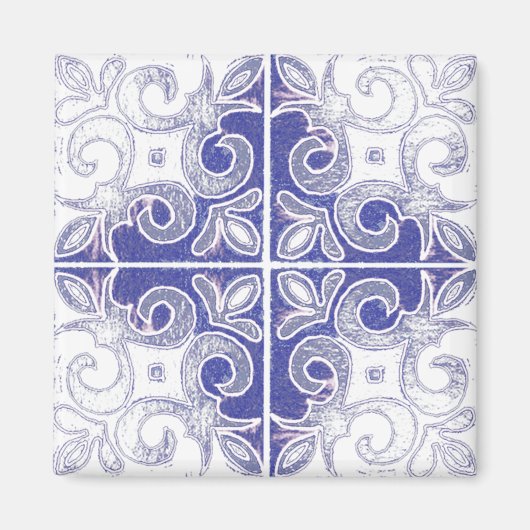 ポルトガル人アズレインスパイアホスによる青い白の渦巻き マグネット (正面)