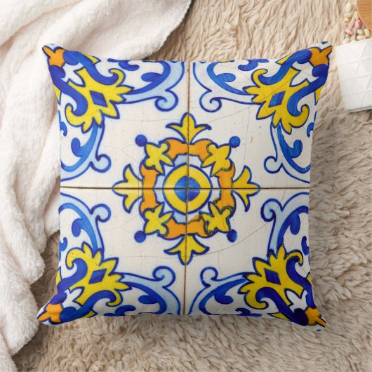 ポルトガル伝統的のアズレジョ瓦 クッション (ブランケット)