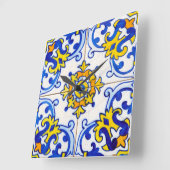 ポルトガル伝統的のアズレジョ瓦 スクエア壁時計 (傾斜)