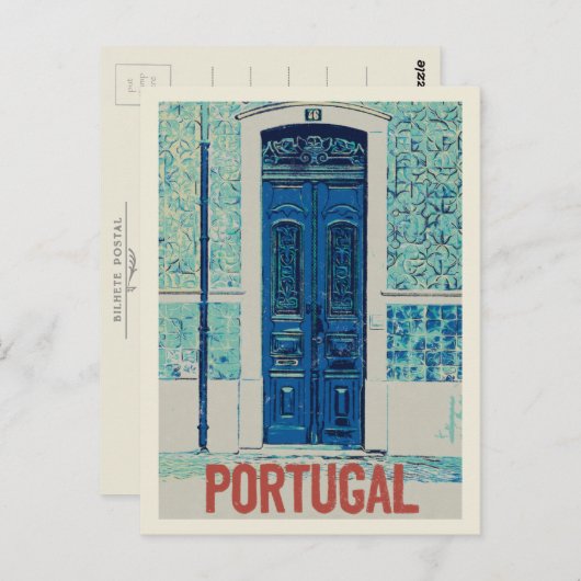 ポルトガル伝統的のドア、タイルイラストレーション ポストカード (正面/裏面)
