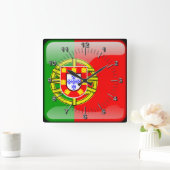 ポルトガル光沢国旗 スクエア壁時計 (ホーム)