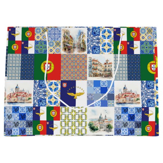 ポルトガル国旗とアゾレス国旗との抱き枕 ラージペーパーバッグ (正面)