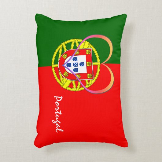 ポルトガル国旗とハート – ポルトガル/スポーツファン アクセントクッション (正面(垂直))
