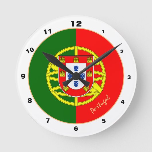 ポルトガル国旗とポルトガルトレンディーファッション/デザイン ラウンド壁時計 (正面)