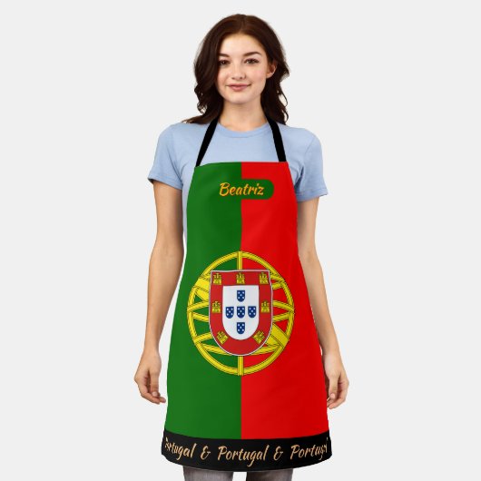 ポルトガル国旗のエプロン、ポルトガル料理人キッチン エプロン (着用した状態)