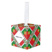 ポルトガル国旗のタイル張り黒パーソナライズされた キューブオーナメント (正面アングル)