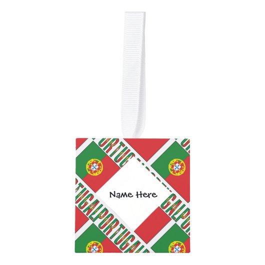 ポルトガル国旗のタイル張り黒パーソナライズされた キューブオーナメント (正面)