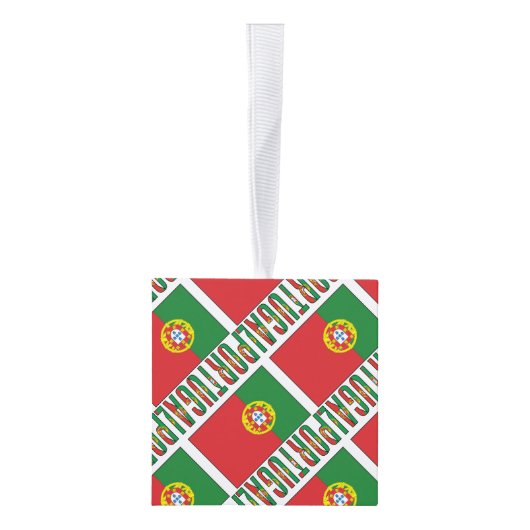 ポルトガル国旗のタイル張り黒パーソナライズされた キューブオーナメント (右)