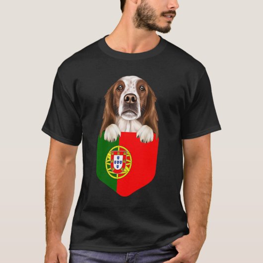 ポルトガル国旗赤と白アイルランドのセッター犬 Tシャツ (正面)