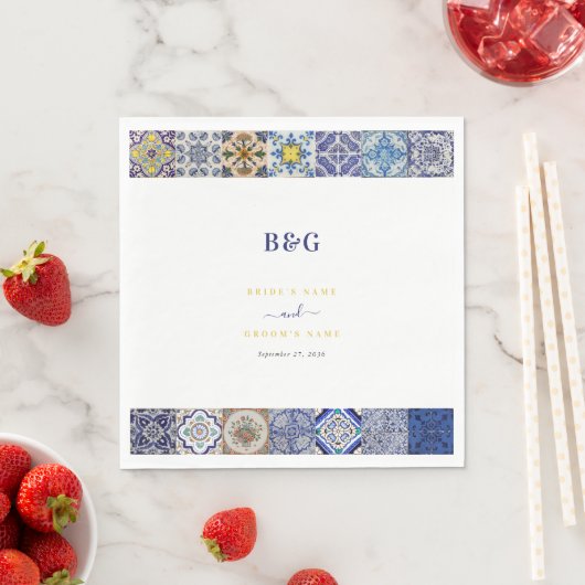 ポルトガル地中海のタイルのパタ結婚ーン スタンダードランチョンナプキン (インサイチュ)