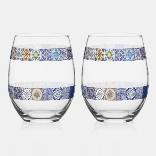 ポルトガル地中海のタイルのパタ結婚ーン ステムなしワイングラス (左)