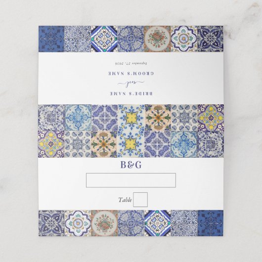 ポルトガル地中海のタイルのパタ結婚ーン プレイスカード (外部開封)