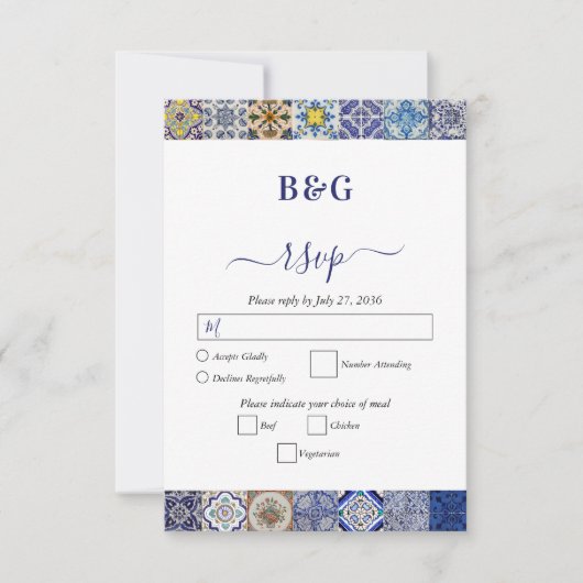 ポルトガル地中海のタイルのパタ結婚ーン 出欠カード (正面)