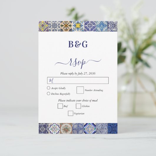 ポルトガル地中海のタイルのパタ結婚ーン 出欠カード (スタンド正面)