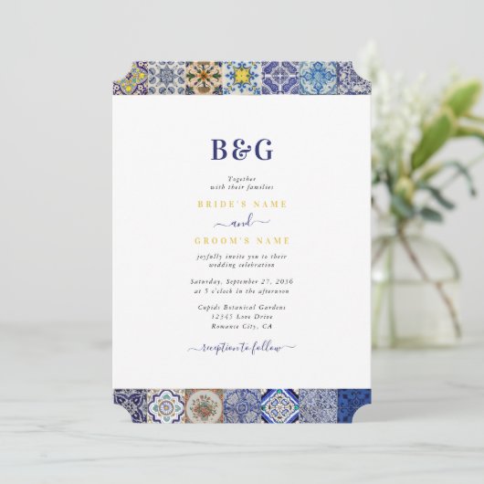 ポルトガル地中海のタイルのパタ結婚ーン 招待状 (スタンド正面)