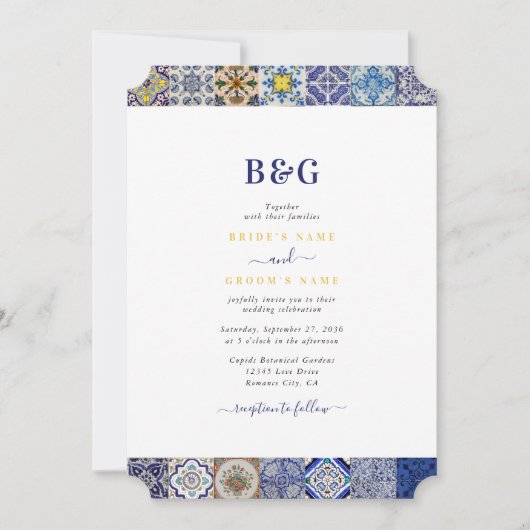 ポルトガル地中海のタイルのパタ結婚ーン 招待状 (正面)