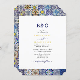 ポルトガル地中海のタイルのパタ結婚ーン 招待状