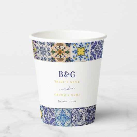 ポルトガル地中海のタイルのパタ結婚ーン 紙コップ (正面)