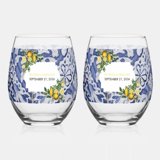 ポルトガル地中海のタイルのレ結婚モン ステムなしワイングラス (正面)