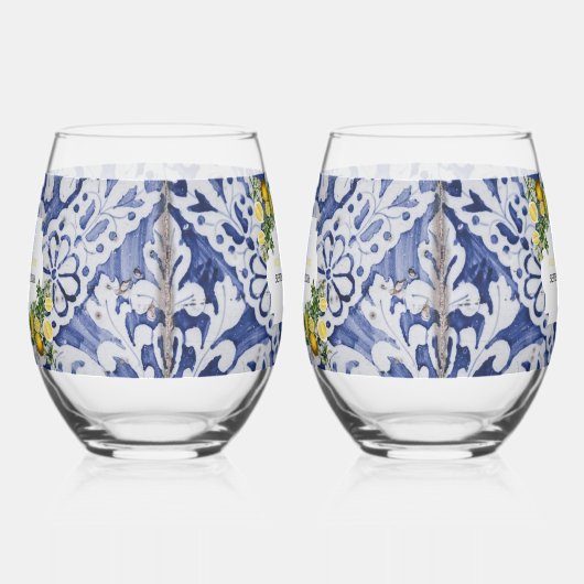 ポルトガル地中海のタイルのレ結婚モン ステムなしワイングラス (左)