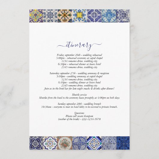 ポルトガル地中海のタイル結婚の旅程 プログラム (裏面)