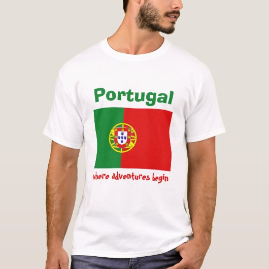 ポルトガル旗+地図+テキストTシャツ Tシャツ (正面)