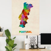 ポルトガル水彩地図 ポスター (ホームオフィス)