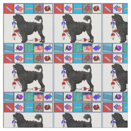 ポルトガル水犬の黒のライオン及び水装置 ファブリック