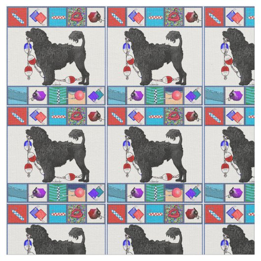 ポルトガル水犬の黒のライオン及び水装置 ファブリック (クローズアップ)